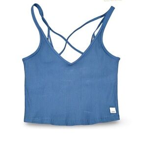 Vuori Cropped Blue Ribbed Tank